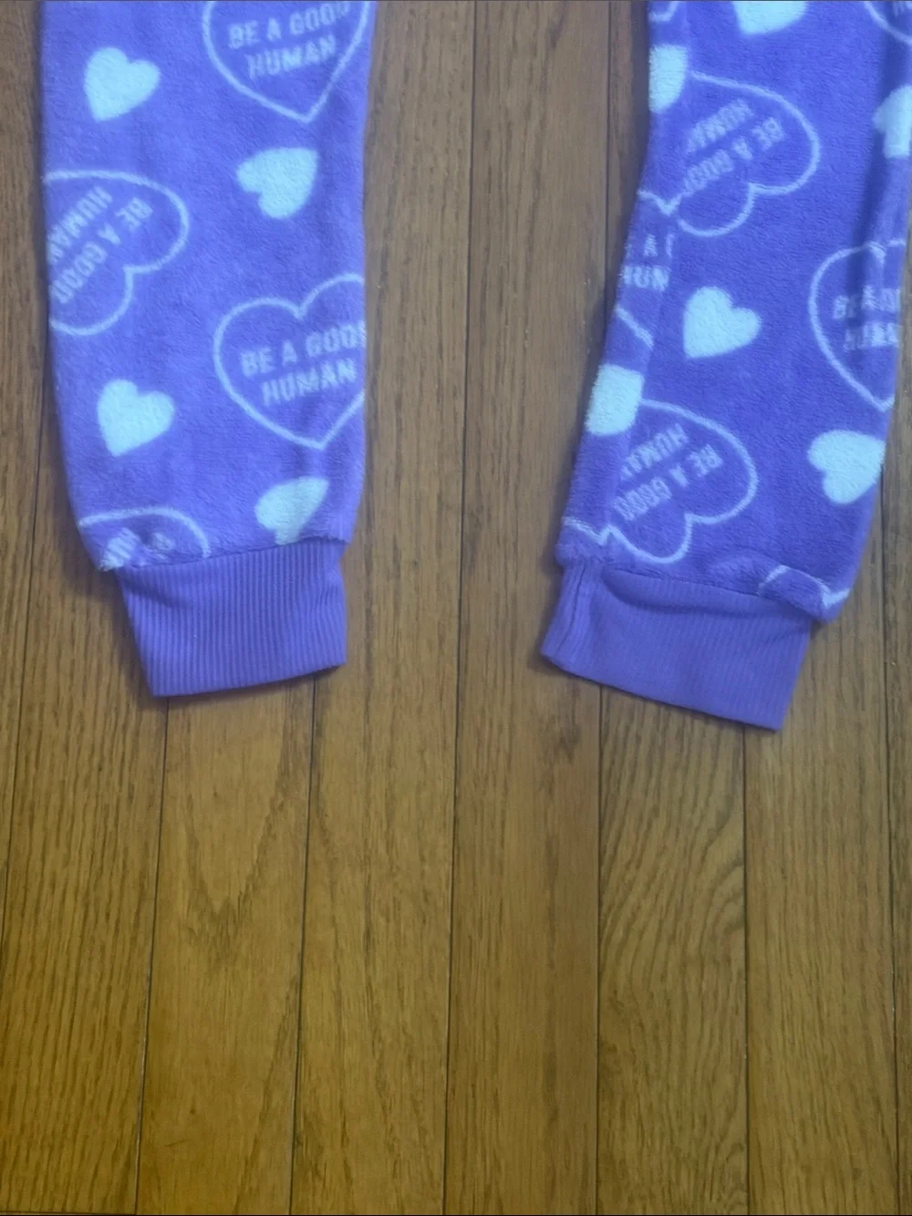Purple Heart-Print Fleece Joggers - 'Be A Good Human'
